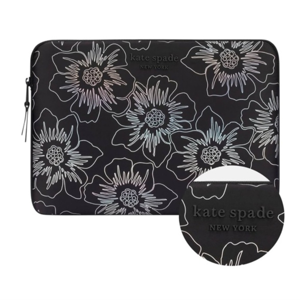 NWT Kate Spade Black & White Floral Laptop Sleeve - Picture 2 of 5